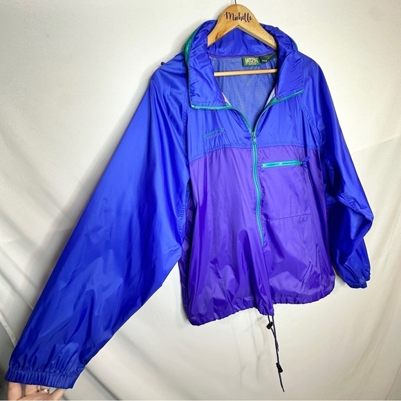 VINTAGE American Eagle 80s Zip Up Windbreaker Packable Hood Lightweight Mens XL - Picture 3 of 13